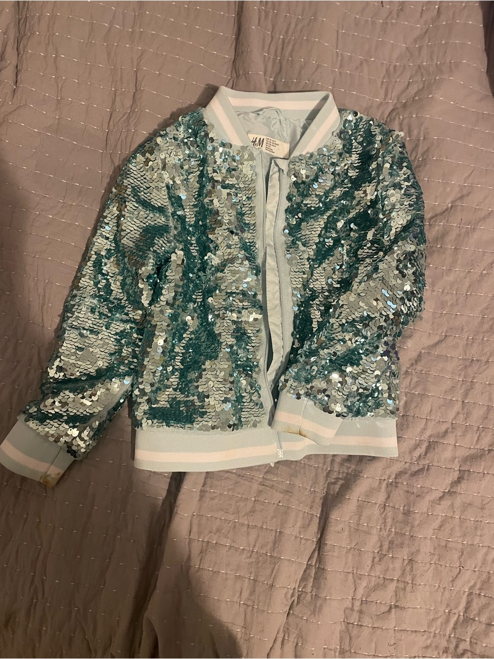 H&M Kids Light Mint & Teal Sequin Bomber Jacket